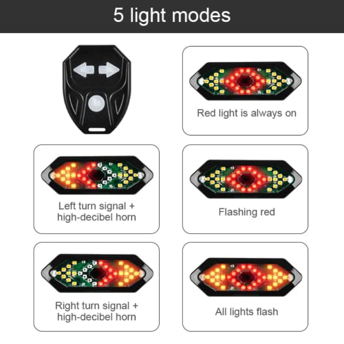 Linist Bicycle Tail Light with Turn Signals Brake Light,Tweeter Wireless Remote Control Bicycle Rear Light Back USB Rechargeable Safety Warning Cycling Light - Image 2