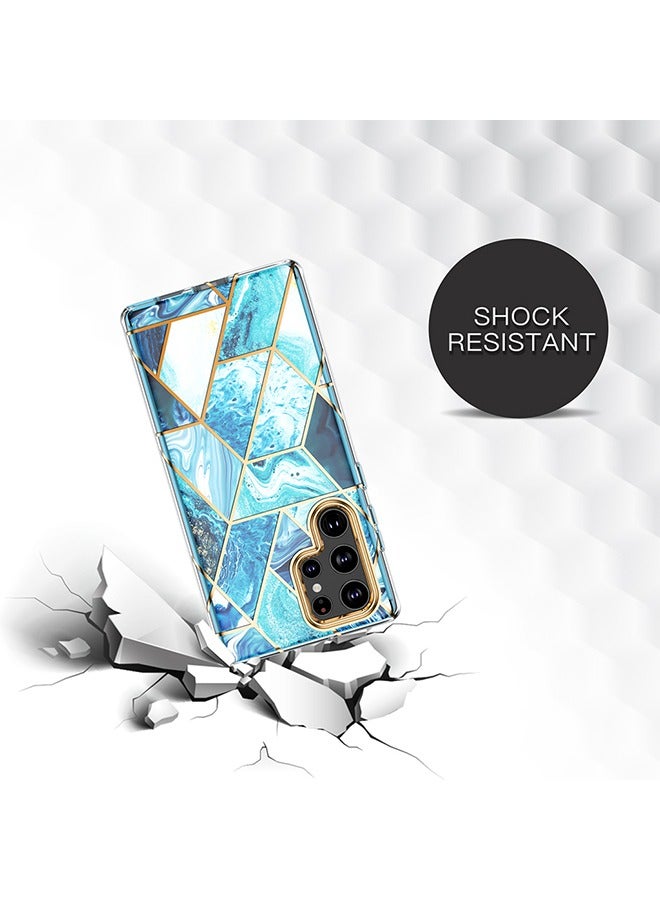 O Ozone Marble Bundle for Samsung Galaxy S24 5G Ultra Case + Galaxy Buds Case, Full-Body Smooth Gloss Finish Marble Shockproof Bumper Stylish Cover (Blue) - Image 3