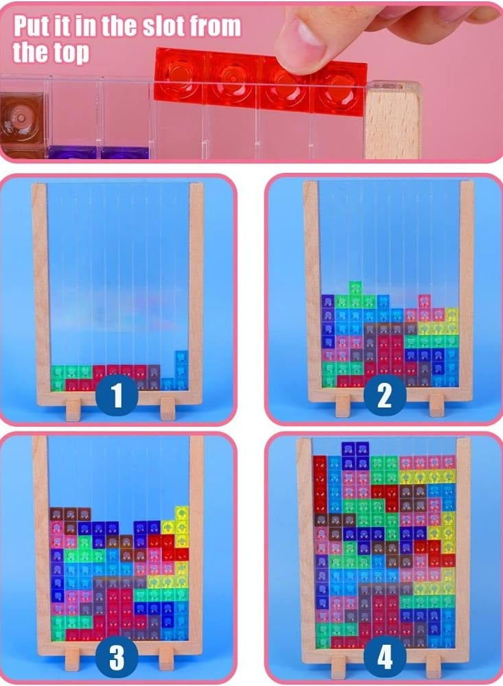 Russian Blocks Tetris Transparent Wooden Puzzle Kids Initiation Early Education 3D Stereoscopic Puzzle Tetris Building Blocks Toy Colorful for Kids