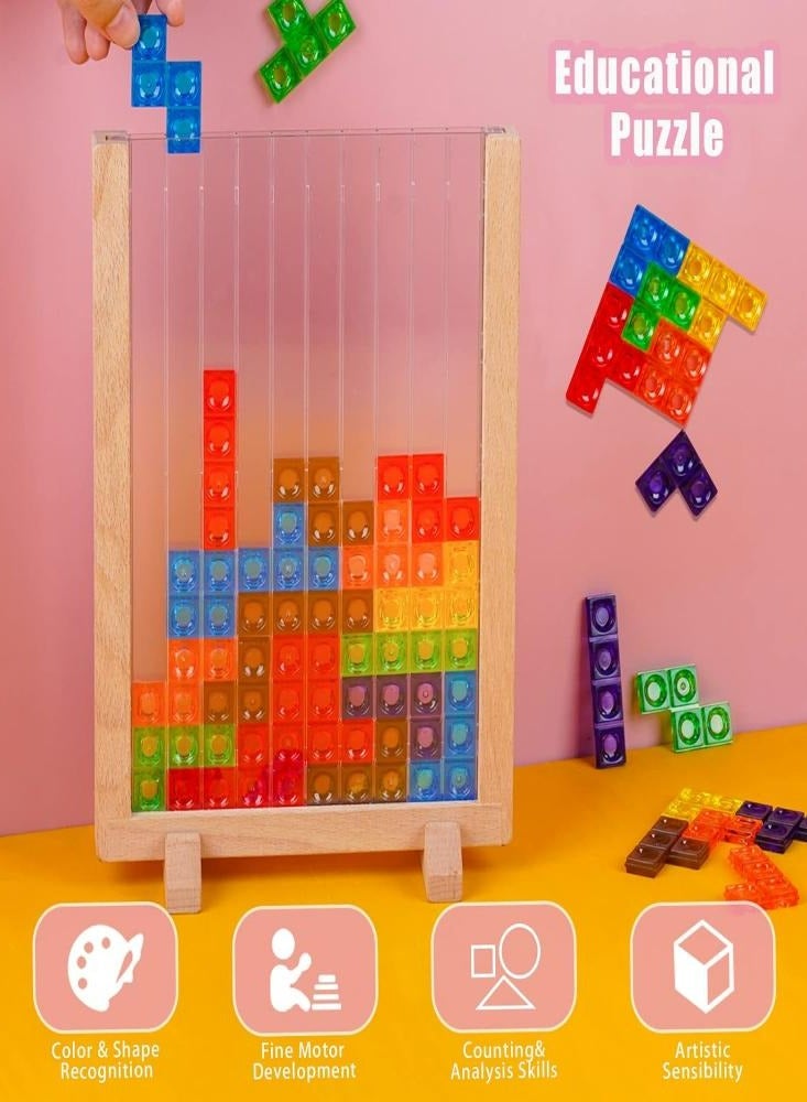Russian Blocks Tetris Transparent Wooden Puzzle Kids Initiation Early Education 3D Stereoscopic Puzzle Tetris Building Blocks Toy Colorful for Kids