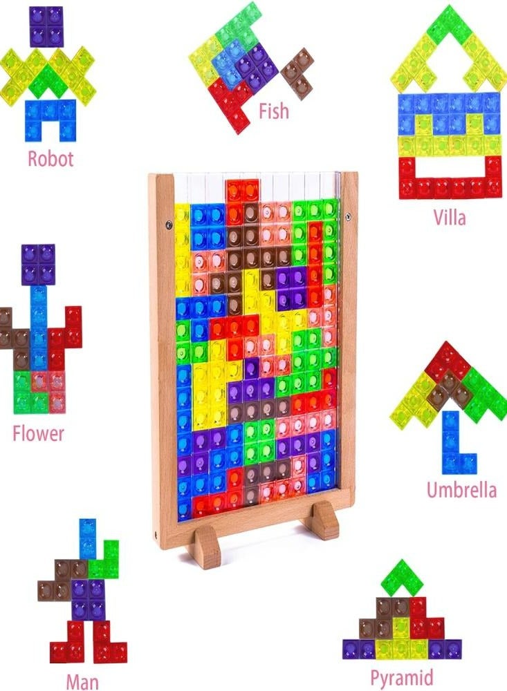 Russian Blocks Tetris Transparent Wooden Puzzle Kids Initiation Early Education 3D Stereoscopic Puzzle Tetris Building Blocks Toy Colorful for Kids