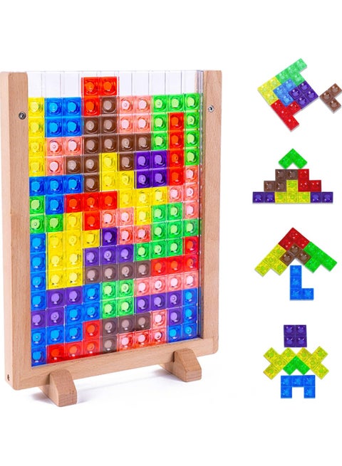 Russian Blocks Tetris Transparent Wooden Puzzle Kids Initiation Early Education 3D Stereoscopic Puzzle Tetris Building Blocks Toy Colorful for Kids