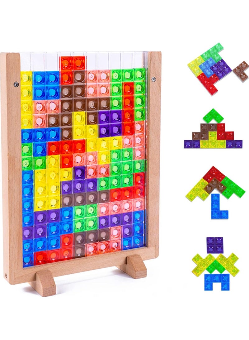 Russian Blocks Tetris Transparent Wooden Puzzle Kids Initiation Early Education 3D Stereoscopic Puzzle Tetris Building Blocks Toy Colorful for Kids