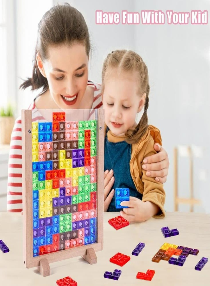 Russian Blocks Tetris Transparent Wooden Puzzle Kids Initiation Early Education 3D Stereoscopic Puzzle Tetris Building Blocks Toy Colorful for Kids