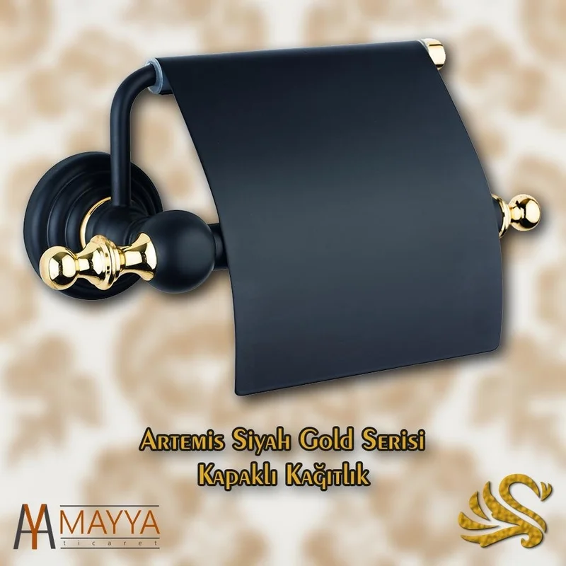 Saray Banyo Saray Bathroom Artemis Black Gold Covered Paper Holder