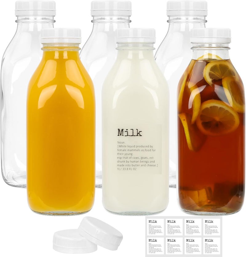 DHSBTLS Milk Bottles With Lids - Reusable Glass Containers for Refrigerator, Storing Fresh Milk, Juice, Honey - Airtight, Durable, Transparent Repeated use friendly design - Image 1