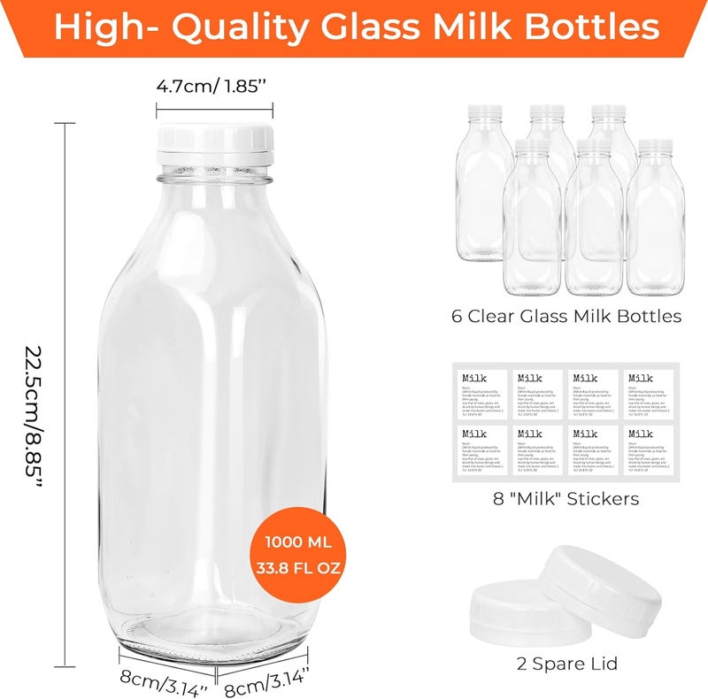 DHSBTLS Milk Bottles With Lids - Reusable Glass Containers for Refrigerator, Storing Fresh Milk, Juice, Honey - Airtight, Durable, Transparent Repeated use friendly design - Image 2