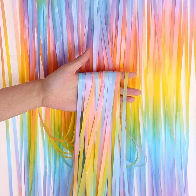 Selibration 1m x 2m Rainbow Pastel Foil Fringe Curtain|Metallic Backdrop for Party Birthday Baby Shower Cradle Wedding, Home Decoration, Photo Booth Props Curtain Event and Party Supplies|Pack of 1pcs - Image 2