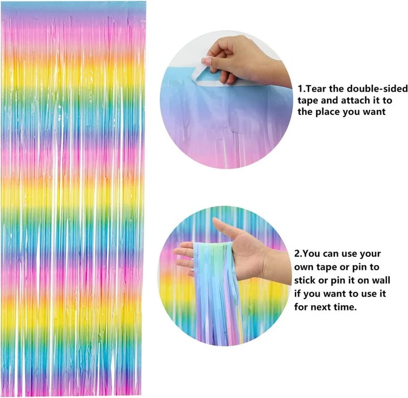 Selibration 1m x 2m Rainbow Pastel Foil Fringe Curtain|Metallic Backdrop for Party Birthday Baby Shower Cradle Wedding, Home Decoration, Photo Booth Props Curtain Event and Party Supplies|Pack of 1pcs - Image 5