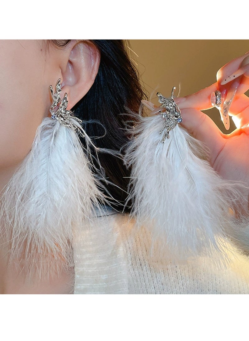 Generic - Women’s Feather Tassel Earrings Butterfly Design with Diamond Accents, Ideal for Weddings, Eid Celebrations, Evening Parties & Date Nights - Image 1