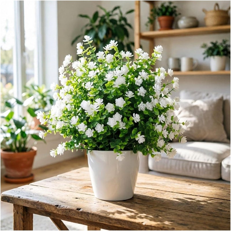 Artificial White Flower Bush, Faux Greenery Plant for Indoor Outdoor Home Garden Patio Decor(White(2pcs)) - Image 4
