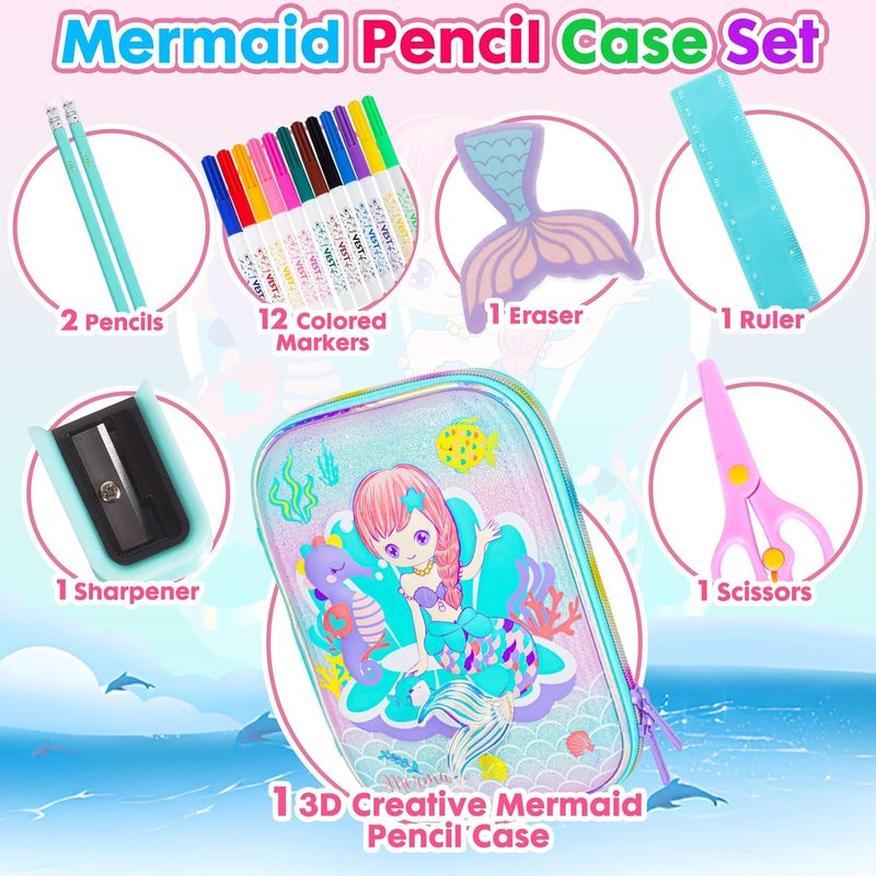 PowerKing Globally engineered build Mermaid Pencil Case Stationery Set for Kids, 3D EVA Big Capacity Cute Pencil Pen Case Bag with Zipper Office School Storage Bag Pouch Holder Box Organizer Global upgraded economical craftsmanship - Image 3
