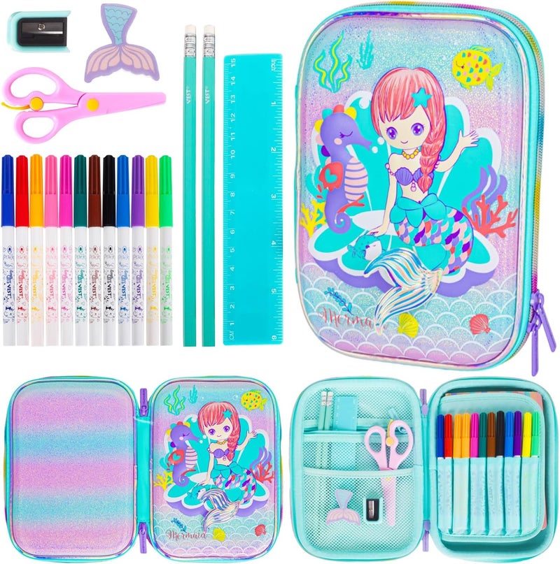 PowerKing Globally engineered build Mermaid Pencil Case Stationery Set for Kids, 3D EVA Big Capacity Cute Pencil Pen Case Bag with Zipper Office School Storage Bag Pouch Holder Box Organizer Global upgraded economical craftsmanship - Image 1