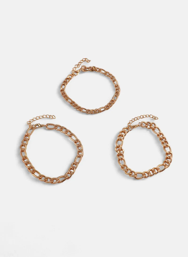 سوهي طقم 3 أساور جنزير صناعي مجوهرات