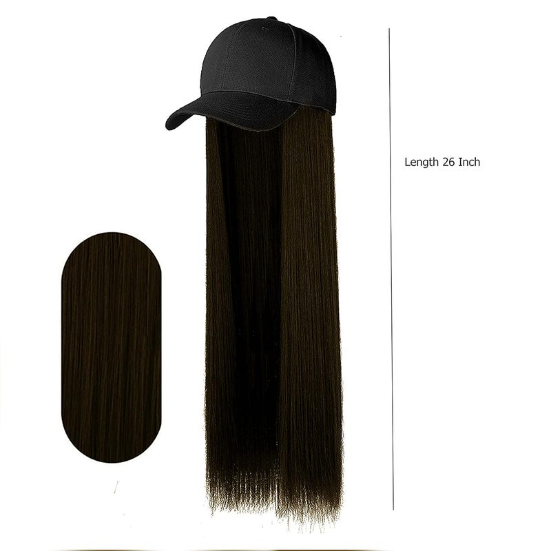 Paradise Synthetic Hair Hat 26 Long Straight Hair piece Adjustable Baseball Cap AttachedWomen Wigs Natural Hair Full Head 26inch Dark Brown Free Carry Pouch150 gram Pack Of 1pc - Image 2