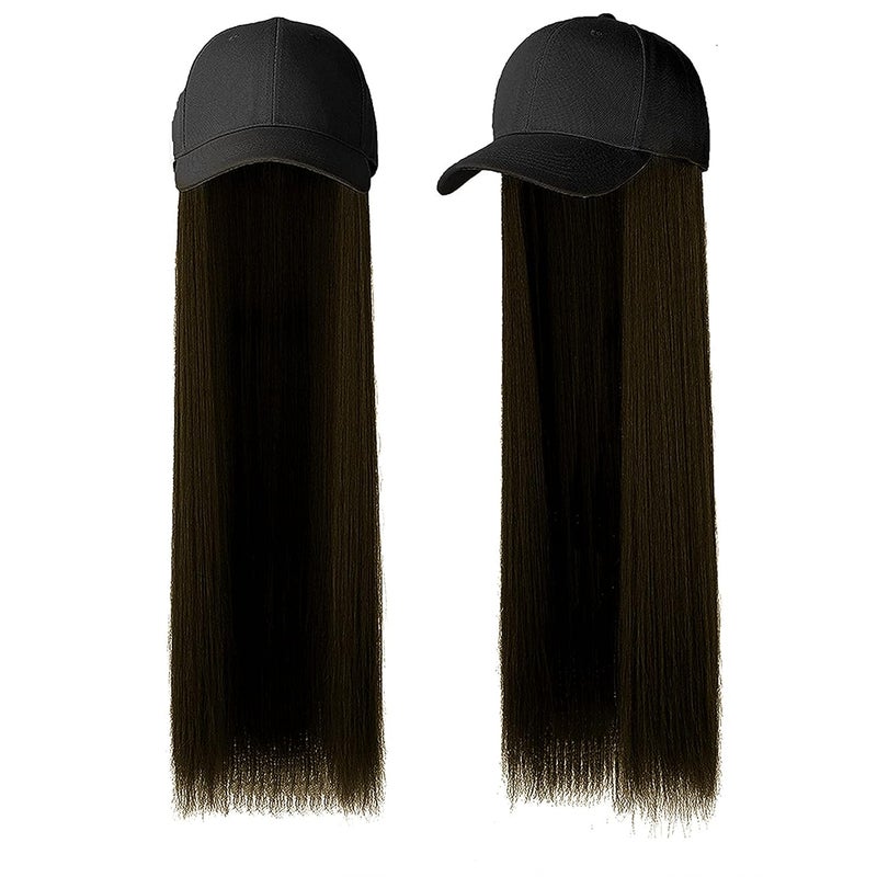 Paradise Synthetic Hair Hat 26 Long Straight Hair piece Adjustable Baseball Cap AttachedWomen Wigs Natural Hair Full Head 26inch Dark Brown Free Carry Pouch150 gram Pack Of 1pc - Image 1