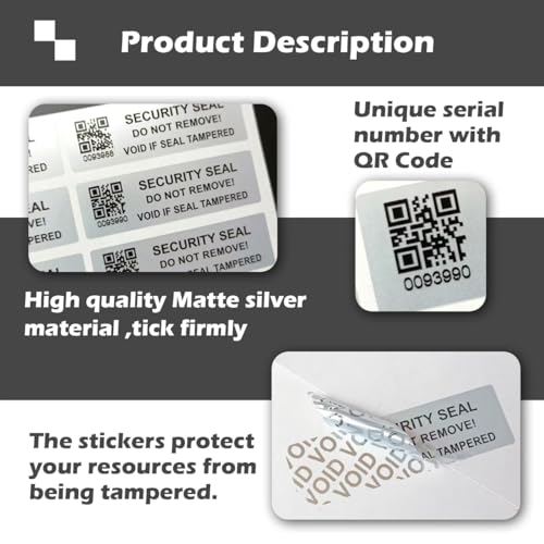 ILMBVM 200pcs Security Warranty Void qrcode Stickers with Serial Number Tamper Proof Evident Sealing Label for Package(2x0.6 inches,Matte Silver) - Image 3