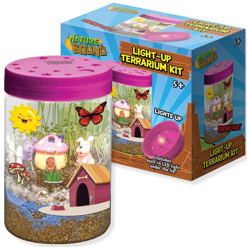 Nature Bound LightUp Terrarium Kit with LED Light for Kids  Includes Puppy Animal Theme  STEM Science Kit for Boys  Girls  Plant Gardening Gifts for Children Pink - Image 2