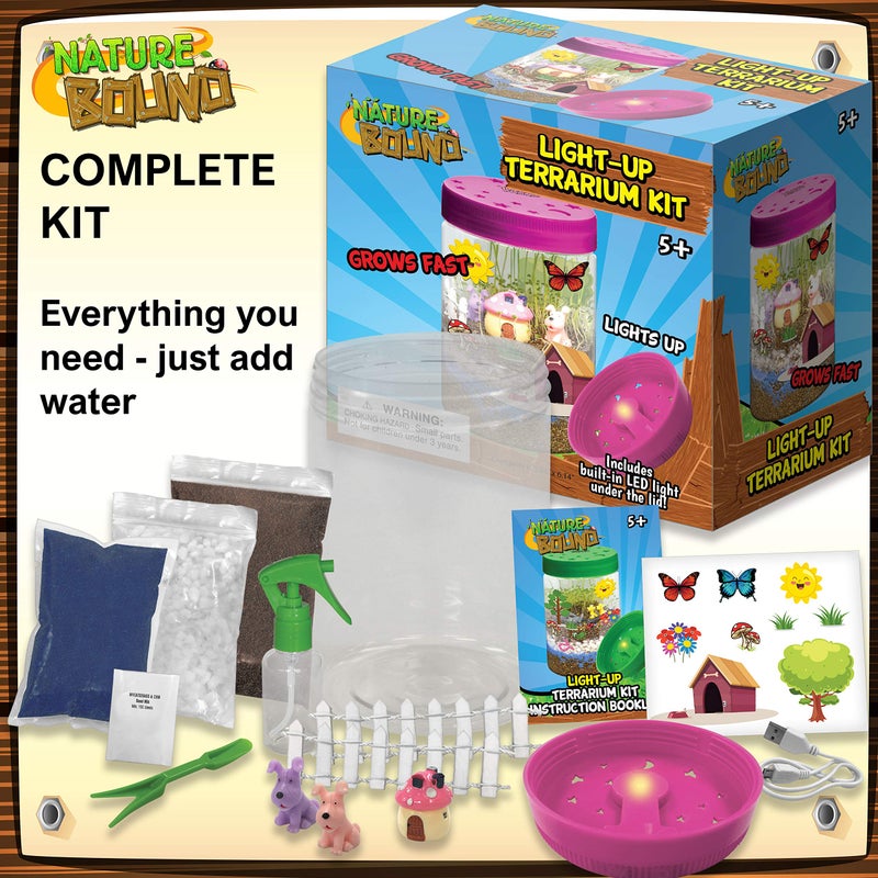 Nature Bound LightUp Terrarium Kit with LED Light for Kids  Includes Puppy Animal Theme  STEM Science Kit for Boys  Girls  Plant Gardening Gifts for Children Pink - Image 3