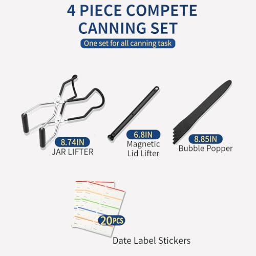 Gemfino Canning Jar Lifter Tongs with Jar Lid Lifter Magnetic Lid Lifter,Canning Bubble Popper Bubble Remover and Canning Labels for Canning Supplies Starter Kit,4Pcs Canning Tools-Black - Image 2