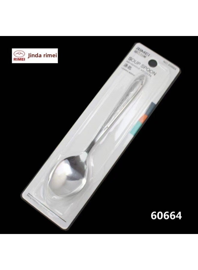 Japanese American Large, Medium And Small Single Pointed Spoon Non-Slip Stainless Steel Rice Spoon Children's Long Handle Household Spoon-Color:Japanese And American 60664 Spoon - Image 1