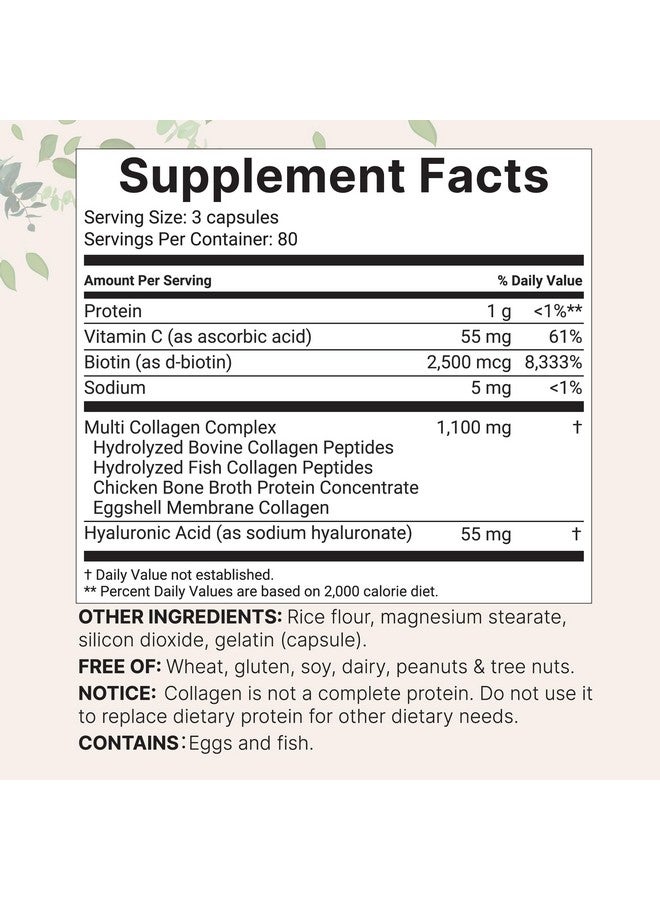 Micro Ingredients Micro Ingredients Multi Collagen Pills for Women & Men, 240 Capsules | Type I, II, III, V, X - Hydrolyzed Collagen Peptides with Biotin, Hyaluronic Acid & Vitamin C | Hair, Skin, Nail & Joint Support  - Image 2