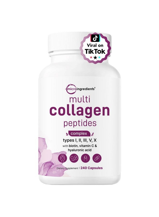 Micro Ingredients Micro Ingredients Multi Collagen Pills for Women & Men, 240 Capsules | Type I, II, III, V, X - Hydrolyzed Collagen Peptides with Biotin, Hyaluronic Acid & Vitamin C | Hair, Skin, Nail & Joint Support  - Image 1
