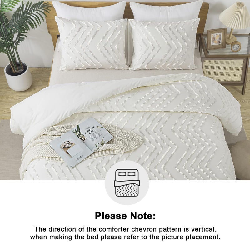 Andency Ivory Comforter Set Queen Size  Boho Soft Warm Tufted Bedding Comforter Sets for Queen Size Bed  3 Pieces Aesthetic Chevron Farmhouse Cute Bohemian Textured Bed Set - Image 5