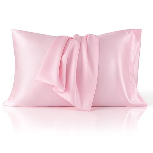 Bedsure Satin Pillowcase 2 Pack Similar to Silk Pillow Cases Standard Size, Pillow Case for Sleeping Women with Envelope Closure, Gifts for Women Men, Pink, 20x26 Inches, 2pcs - Image 1