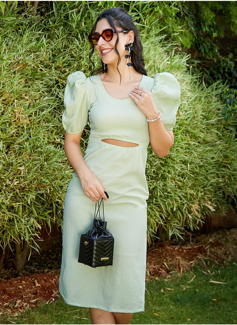 PINACOLADA Women's Pastel Green Cutout Midi Dress