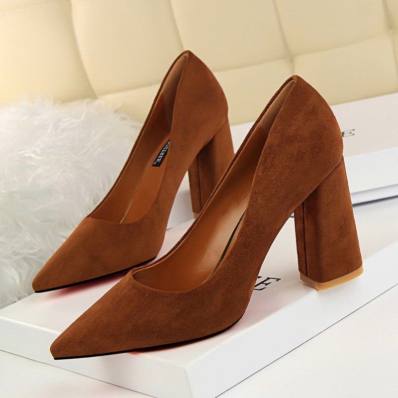 Elegant Stiletto Pumps Velvet Pointed-Toe Slimming Womens Shoes CAMEL 