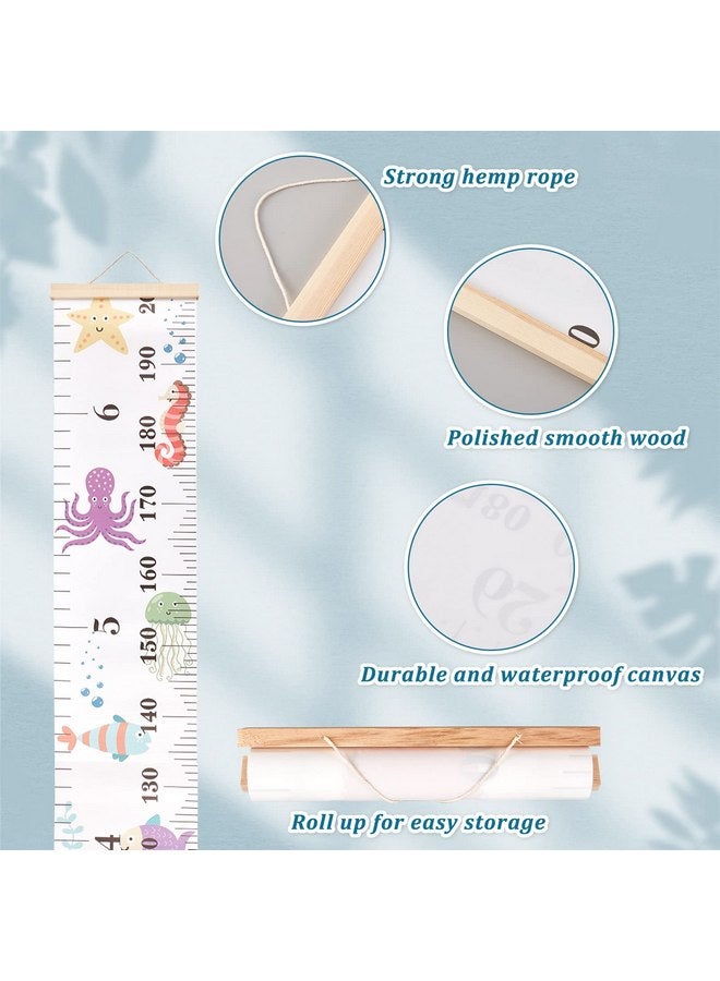 مسطرة قياس ارتفاع قماشية من CREATCABIN لنمو الحيوانات البحرية مع إطار خشبي قابل للإزالة ومعلقة ومساطر حائط كرتونية لتزيين غرفة المعيشة أو الحضانة أو كهدية 8.39 × 59 بوصة - Image 3