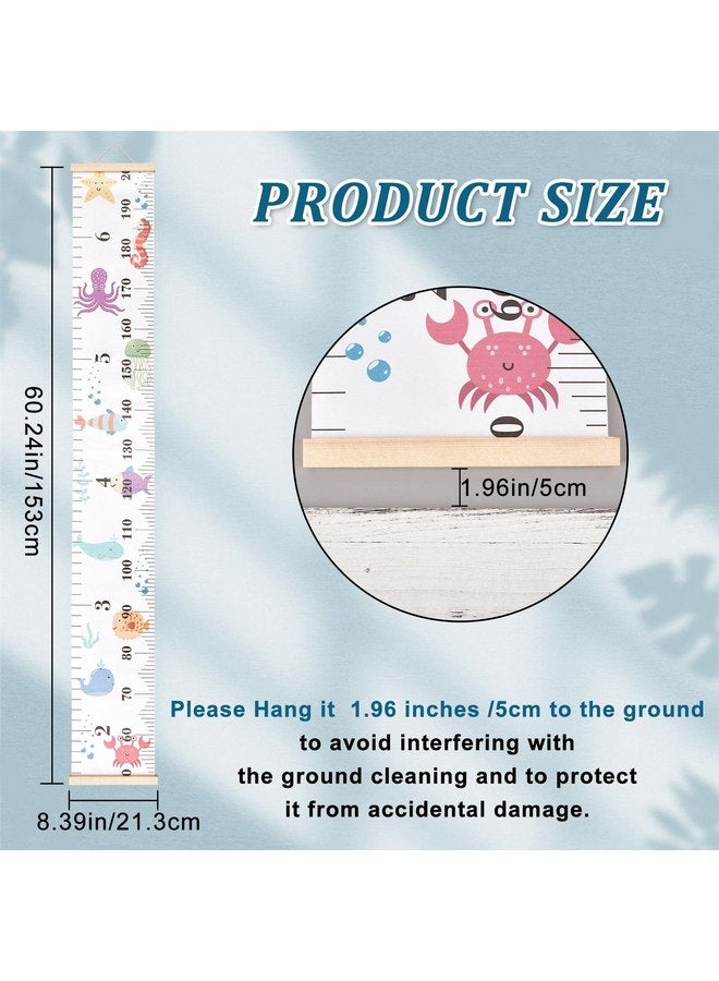 مسطرة قياس ارتفاع قماشية من CREATCABIN لنمو الحيوانات البحرية مع إطار خشبي قابل للإزالة ومعلقة ومساطر حائط كرتونية لتزيين غرفة المعيشة أو الحضانة أو كهدية 8.39 × 59 بوصة - Image 2