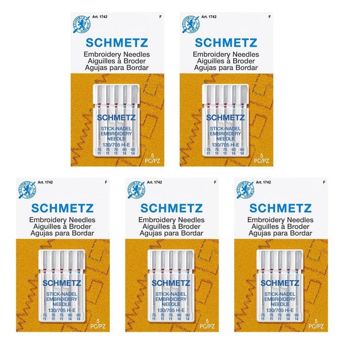 EMBROIDERY SEWING MACHINE NEEDLES PRECISION NEEDLES ASSORTED SIZES 5 NEEDLE CARDS PACK OF 5