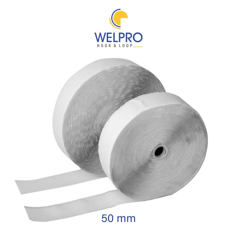 Hook Loop WELPRO Nylon Self Adhesive Strong Glue Fastener Interlocking Tape for Sewing Crafts, DIY, Clothes, Shoes | Sticky Back Hook & Loop Tape for Stationary, Tools (White, 50MM, 5MTR) - Image 2