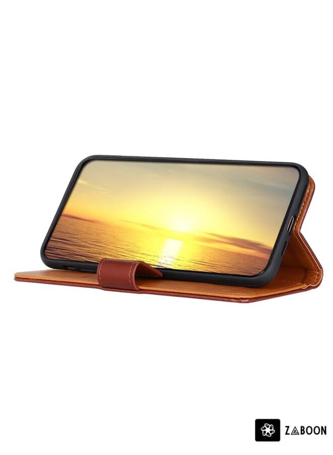 Zaboon Protective Case For OnePlus 9RT 5G 3-Color Pearl Texture Magnetic Buckle Flip Phone Leather Case - Image 4