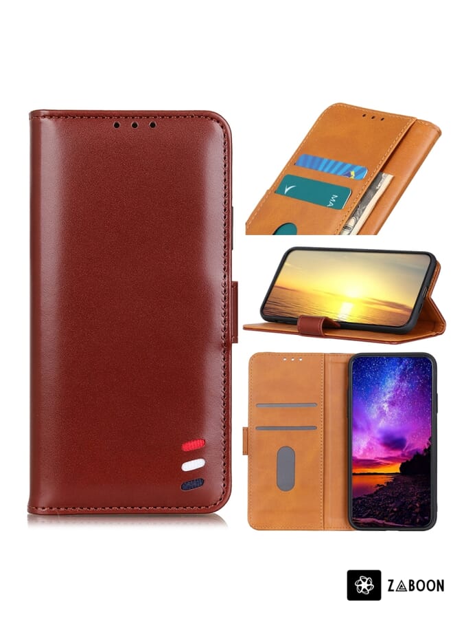 Zaboon Protective Case For OnePlus 9RT 5G 3-Color Pearl Texture Magnetic Buckle Flip Phone Leather Case - Image 1