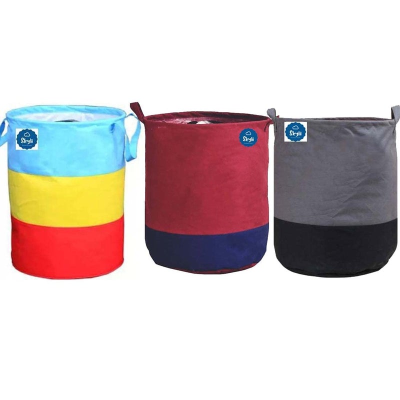 SKYLII Laundry Bag 45 L Durable and Collapsible Laundry storage Bag with Handles Clothes Toys Storage Foldable Laundry Bag for Dirty Clothes Combo Pack of 3 Pc Multicolor Maroon Grey - Image 1