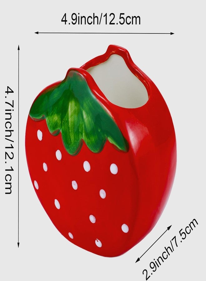 Busnos Strawberry Pen Holder for Desk Toothbrush Holder Cute Red Vase Decor Makeup Brush Pencil Holder Kawaii Desk Accessories Aesthetic Office Home Decor Birthday Gifts for Women - Image 3