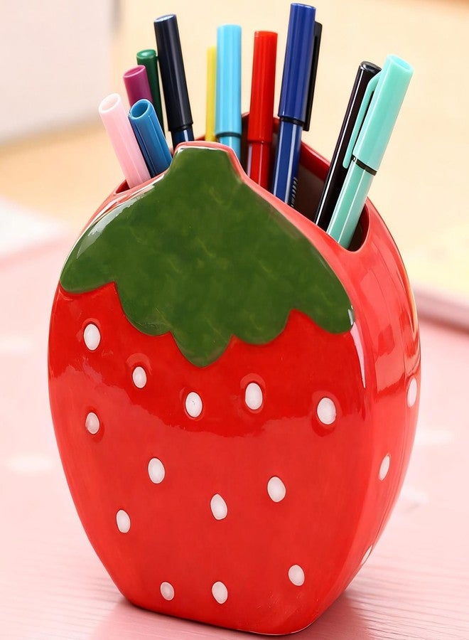 Busnos Strawberry Pen Holder for Desk Toothbrush Holder Cute Red Vase Decor Makeup Brush Pencil Holder Kawaii Desk Accessories Aesthetic Office Home Decor Birthday Gifts for Women - Image 1
