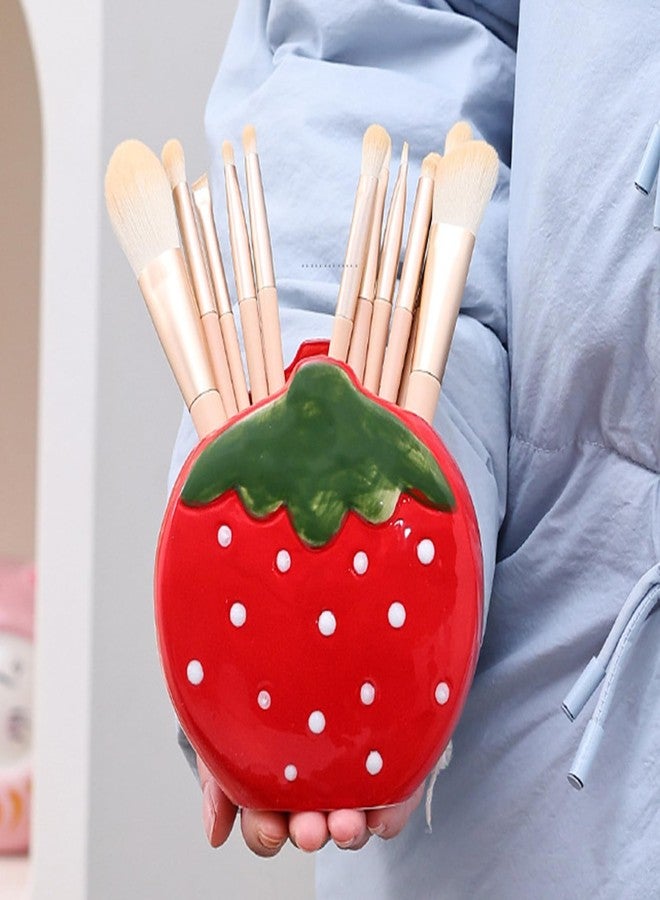 Busnos Strawberry Pen Holder for Desk Toothbrush Holder Cute Red Vase Decor Makeup Brush Pencil Holder Kawaii Desk Accessories Aesthetic Office Home Decor Birthday Gifts for Women - Image 2