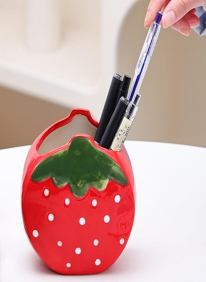 Busnos Strawberry Pen Holder for Desk Toothbrush Holder Cute Red Vase Decor Makeup Brush Pencil Holder Kawaii Desk Accessories Aesthetic Office Home Decor Birthday Gifts for Women - Image 5