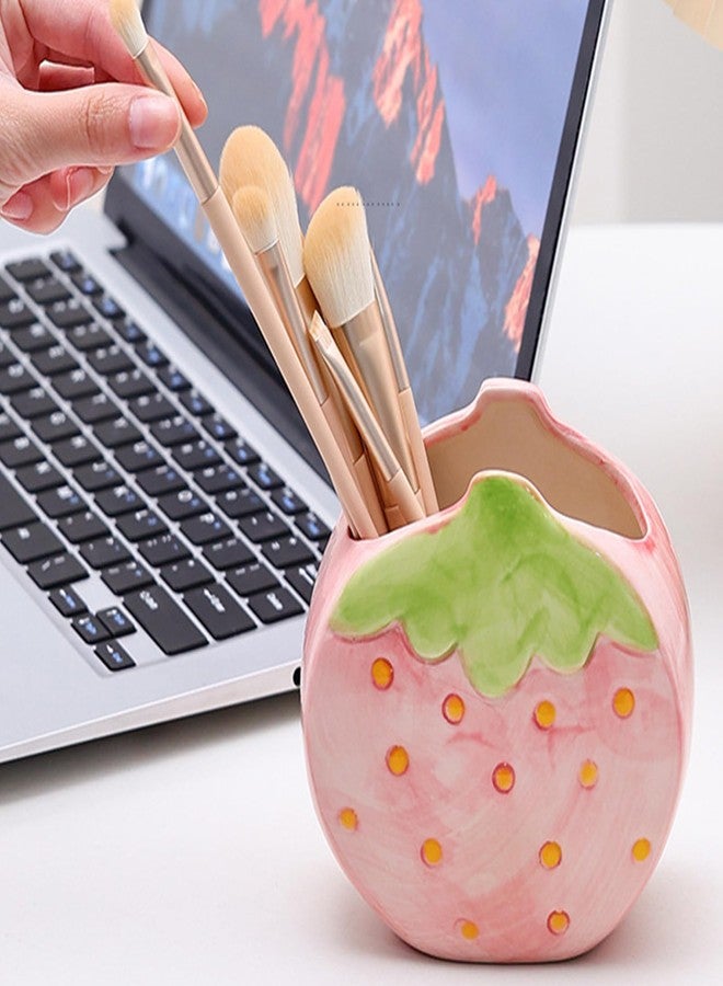 Busnos Strawberry Pen Holder for Desk Toothbrush Holder Cute Red Vase Decor Makeup Brush Pencil Holder Kawaii Desk Accessories Aesthetic Office Home Decor Birthday Gifts for Women - Image 4