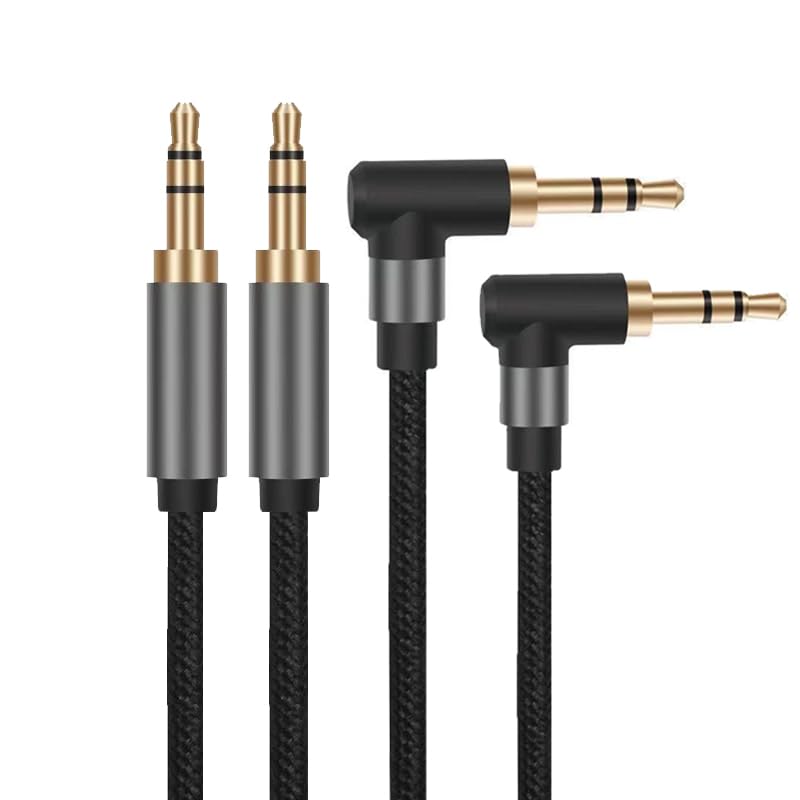 Accessonico 2 Pack 3.5mm Audio Cable, Right Angle TRS 3.5 mm Headphone Cable 5ft 1/8 to 1/8 Stereo Auxiliary AUX Cord Male to Male Headphone Wires 90 Degree Nylon Braided for Car, Speaker, Echo Dot, Beats - Black - Image 1