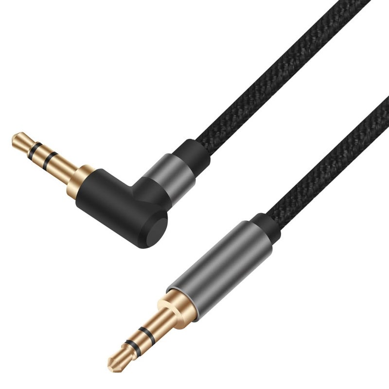 Accessonico 2 Pack 3.5mm Audio Cable, Right Angle TRS 3.5 mm Headphone Cable 5ft 1/8 to 1/8 Stereo Auxiliary AUX Cord Male to Male Headphone Wires 90 Degree Nylon Braided for Car, Speaker, Echo Dot, Beats - Black - Image 4