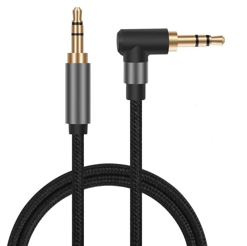 Accessonico 2 Pack 3.5mm Audio Cable, Right Angle TRS 3.5 mm Headphone Cable 5ft 1/8 to 1/8 Stereo Auxiliary AUX Cord Male to Male Headphone Wires 90 Degree Nylon Braided for Car, Speaker, Echo Dot, Beats - Black - Image 3