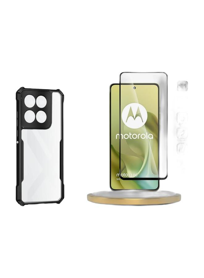 Wtech Motorola Moto G86 5G 2025 Hybrid TPU Silicone with Raised Camera Slim Armour Case Cover (MCAPSA) - Clear/Black & Motorola Moto G86 5G 2025 / Motorola Moto G86 Power 5G 2025 Premium E2E Series Full Glue Full Cover Tempered Glass Screen Protector (MSGECN) - Clear/Black Bundle - Image 1