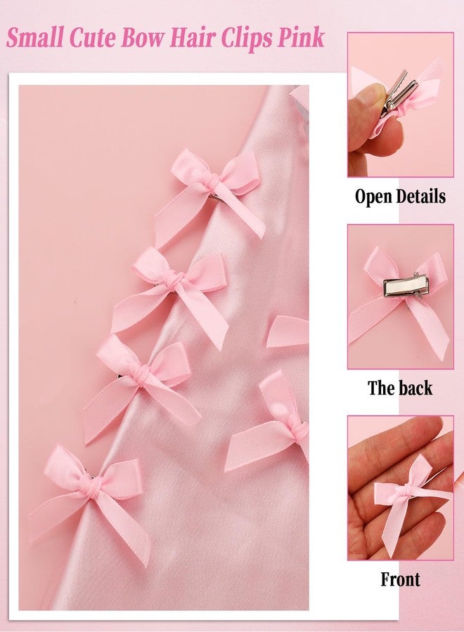 Cerun 6 PCS Premium Bow Hair Clips Mini Bowknot Metal Barrettes Hair Accessories Twist Tie Silky Satin Hair Ribbon Cute Non-slip Hairpins for Women Girls Teens Kids (Pink) - Image 4