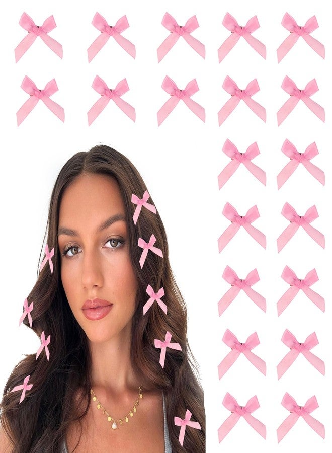 Cerun 6 PCS Premium Bow Hair Clips Mini Bowknot Metal Barrettes Hair Accessories Twist Tie Silky Satin Hair Ribbon Cute Non-slip Hairpins for Women Girls Teens Kids (Pink) - Image 1