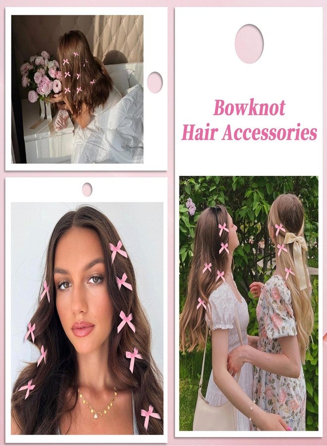 Cerun 6 PCS Premium Bow Hair Clips Mini Bowknot Metal Barrettes Hair Accessories Twist Tie Silky Satin Hair Ribbon Cute Non-slip Hairpins for Women Girls Teens Kids (Pink) - Image 3